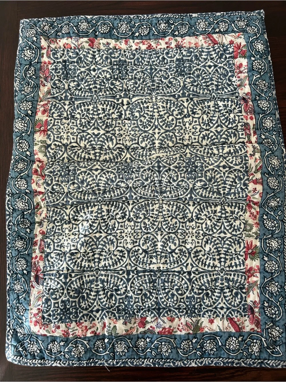 L.L. Bean Blue, Cream and Red Block Print Cotton Pillow Shams